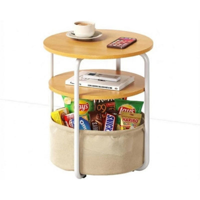 Natural 3-Tier Side Table W/ Removable Basket - image 1