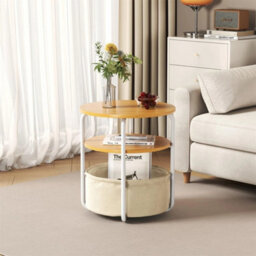 Natural 3-Tier Side Table W/ Removable Basket - thumbnail 2