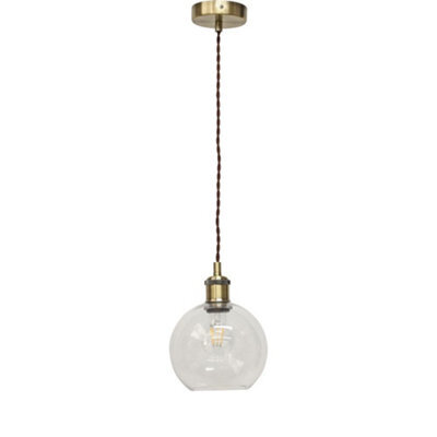 First Choice Lighting Barnum - Clear Glass Globe Antique Brass Retro Pendant Fitting - image 1