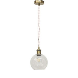 First Choice Lighting Barnum - Clear Glass Globe Antique Brass Retro Pendant Fitting - thumbnail 1