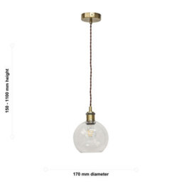 First Choice Lighting Barnum - Clear Glass Globe Antique Brass Retro Pendant Fitting - thumbnail 5