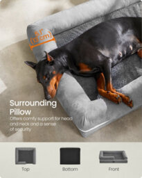 LEDREM Orthopedic Dog Bed, Dog Sofa With Sides, Removable Washable Cover, 120 X 85 X 20 Cm, Non-Slip Bottom, Light Grey - thumbnail 4