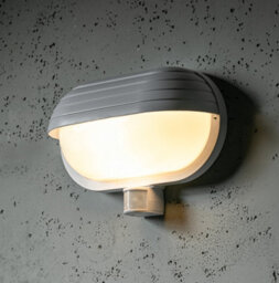 CGC Lighting Cgc Vespa White Oval Eyelid Bulkhead Outdoor Outside Wall Light With Pir Motion Sensor Security