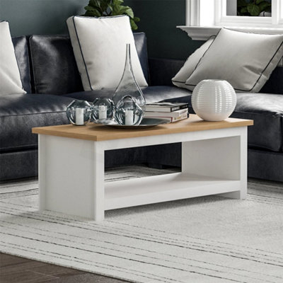 Coffee Table 1 Shelf Storage Mdf Living Room Modern Furniture White - image 1