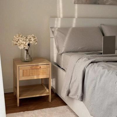Oak Style Rattan Bedside Nightstand Drawer Storage Shelf Bedroom - image 1