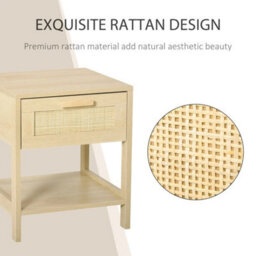 Oak Style Rattan Bedside Nightstand Drawer Storage Shelf Bedroom - thumbnail 4