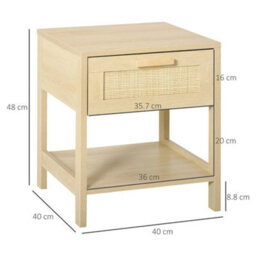 Oak Style Rattan Bedside Nightstand Drawer Storage Shelf Bedroom - thumbnail 2