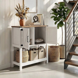 White 2 Door Sideboard Buffet Cabinet 80Cm Wide Freestanding Hallway Storage Cupboard - thumbnail 6