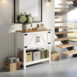 White 2 Door Sideboard Buffet Cabinet 80Cm Wide Freestanding Hallway Storage Cupboard - thumbnail 3