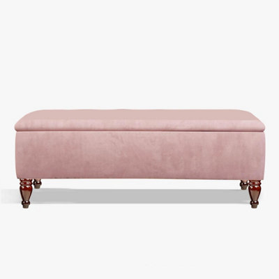 Lisbon Plain 150Cm Ottoman Storage Bench - Plush Velvet Shoe Bench - Pink Upholstery Footstool With Storage - image 1
