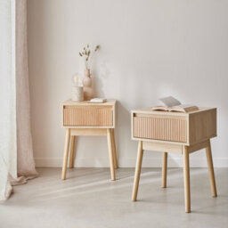 Sweeek - Wood Decor 1 Drawer Bedside Table (Set Of 2) Linear Natural 39X39X55.4 Cm - thumbnail 4