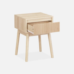 Sweeek - Wood Decor 1 Drawer Bedside Table (Set Of 2) Linear Natural 39X39X55.4 Cm - thumbnail 2