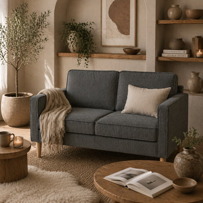 Wyld Haus Sono Vare Compact 2-Seater Corduroy Sofa Grey With Natural Wooden Legs L117 X D63 X H79 Cm - image 1