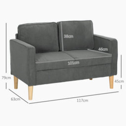 Wyld Haus Sono Vare Compact 2-Seater Corduroy Sofa Grey With Natural Wooden Legs L117 X D63 X H79 Cm - thumbnail 3
