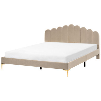 Beliani Bed Velvet Sauvian 180 X 200 Cm (Eu Super King) Taupe - image 1
