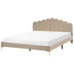 Beliani Bed Velvet Sauvian 180 X 200 Cm (Eu Super King) Taupe - thumbnail 1