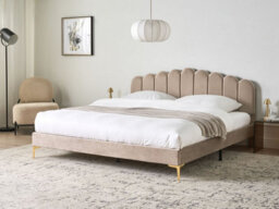 Beliani Bed Velvet Sauvian 180 X 200 Cm (Eu Super King) Taupe - thumbnail 2