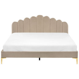 Beliani Bed Velvet Sauvian 180 X 200 Cm (Eu Super King) Taupe - thumbnail 5