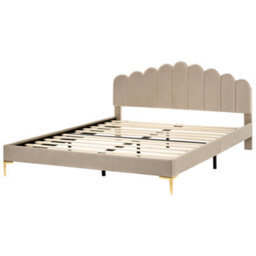 Beliani Bed Velvet Sauvian 180 X 200 Cm (Eu Super King) Taupe - thumbnail 4