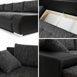 Caro Corner Sofa Bed Has Storage Living Room Polyurethane Foam Wave Springs Wooden Frame 394X213X80Cm Black - thumbnail 4