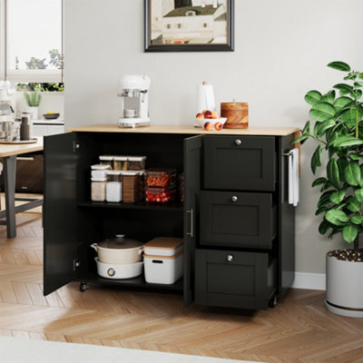 Abrihome Multifunctional Rolling Kitchen Island Cart With Foldable Tabletop 3 Drawers & 2 Door Space Saving Storage Trolley For Kitchen - image 1