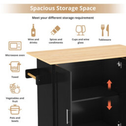 Abrihome Multifunctional Rolling Kitchen Island Cart With Foldable Tabletop 3 Drawers & 2 Door Space Saving Storage Trolley For Kitchen - thumbnail 5