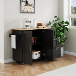 Abrihome Multifunctional Rolling Kitchen Island Cart With Foldable Tabletop 3 Drawers & 2 Door Space Saving Storage Trolley For Kitchen - thumbnail 2