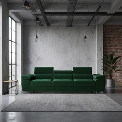 Torezio 3 Seater Sofa Bed With Adjustable Headrests And Dolphin Mechanism Green - image 1