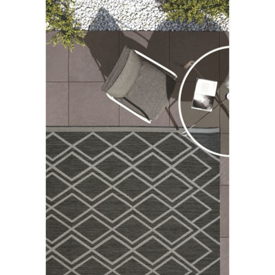 Melrose Eden Silver Diamond Design Pile Height 3mm Indoor Outdoor Medium Area Rug - 120/170Cm - image 1