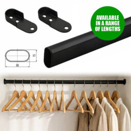 Black Oval Wardrobe Rail, 90Cm Wall Mounted Clothes Hanging Rail - thumbnail 1
