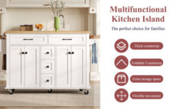 Btm Kitchen Island Cart With Drop Leaf, 5 Drawers, Lockable Wheels, 120X65X89Cm - thumbnail 9
