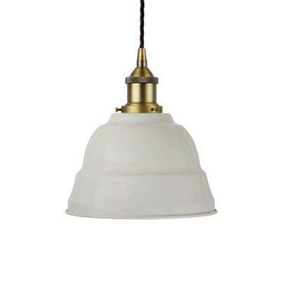 Pale Grey Lincoln Painted Dome Pendant Light With Matt Antique Brass Lamp Holder And Black Twisted Cable - Se Home - image 1