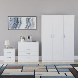Lassic Vida Designs Riano 3 Piece Bedroom Set (2 Drawer Bedside Chest, 4 Drawer Chest, 3 Door Wardrobe), White - thumbnail 7