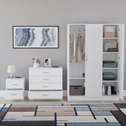 Lassic Vida Designs Riano 3 Piece Bedroom Set (2 Drawer Bedside Chest, 4 Drawer Chest, 3 Door Wardrobe), White - thumbnail 2