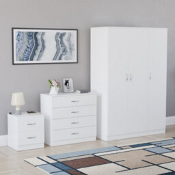 Lassic Vida Designs Riano 3 Piece Bedroom Set (2 Drawer Bedside Chest, 4 Drawer Chest, 3 Door Wardrobe), White - thumbnail 6