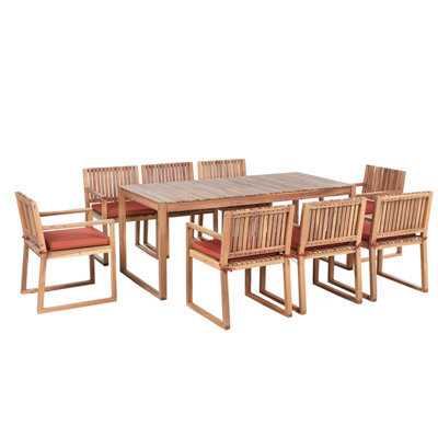 Beliani Garden Dining Set 8 Seater Sassari Premium With Cushions Certified Acacia Wood Red - image 1