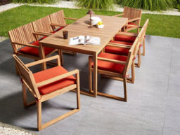 Beliani Garden Dining Set 8 Seater Sassari Premium With Cushions Certified Acacia Wood Red - thumbnail 2