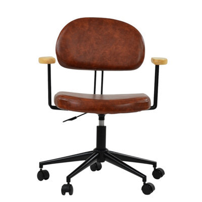 Lakeland Furniture Laxi Vintage Brown Faux Leather Black Swivel An Height Adjustable Base Office Chair - image 1