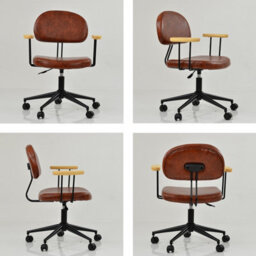 Lakeland Furniture Laxi Vintage Brown Faux Leather Black Swivel An Height Adjustable Base Office Chair - thumbnail 2