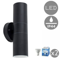 Valuelights Modern Ip44 Rated Black Stainless Steel Outdoor Up/down Wall Light - Complete Led Dusk To Dawn Sensor Bulbs 4000K