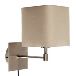 Valuelights Sheldon Beige Cotton Square Design Brushed Chrome Bedside Wall Light With Plug Cable And Switch - thumbnail 1