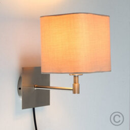 Valuelights Sheldon Beige Cotton Square Design Brushed Chrome Bedside Wall Light With Plug Cable And Switch - thumbnail 2
