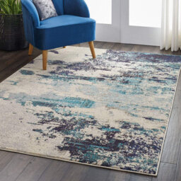 Ivory/teal/blue Rug, Abstract Graphics Rug, Stain-Resistant Rug, Modern Rug For Bedroom, & Dining Room-66Cm X 305Cm (Runner) - thumbnail 2