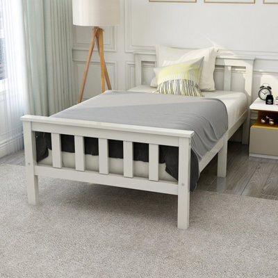 Matteo Sturdy Single Bed Frame, White Solid Pine Wood, 3Ft 190X90Cm - image 1