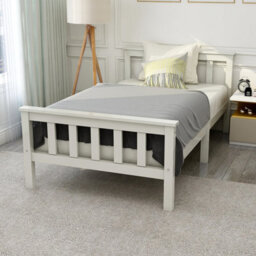 Matteo Sturdy Single Bed Frame, White Solid Pine Wood, 3Ft 190X90Cm - thumbnail 1