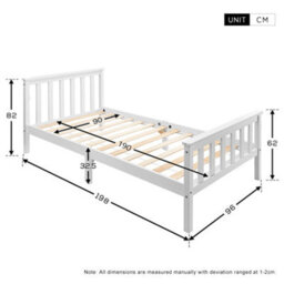 Matteo Sturdy Single Bed Frame, White Solid Pine Wood, 3Ft 190X90Cm - thumbnail 9