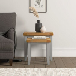 Seconique Windsor Nest Of 2 Tables Pebble Grey With Real Oak Tops Fully Assembled - thumbnail 1