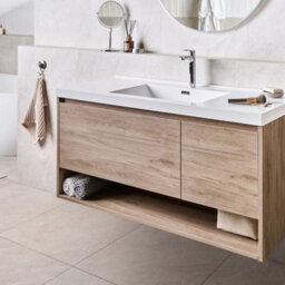 Wyld And Coco Novahome Wall-Mounted Vanity Unit With Inbuilt Basin, Light Brown, 120 X 50 Cm - thumbnail 2