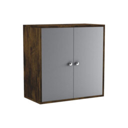 Urbn-Living Urbnliving Height 60Cm 2 Tier Wooden Storage Cabinet Side Furniture Color Rustic Brown With Grey Door Cupboard Bedroom Hallway - thumbnail 2