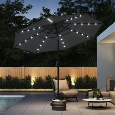 Thehotsale 3-Tier Dark Grey Umbrella With Solar Lights And Concrete-Filled Patio Umbrella Stand - image 1